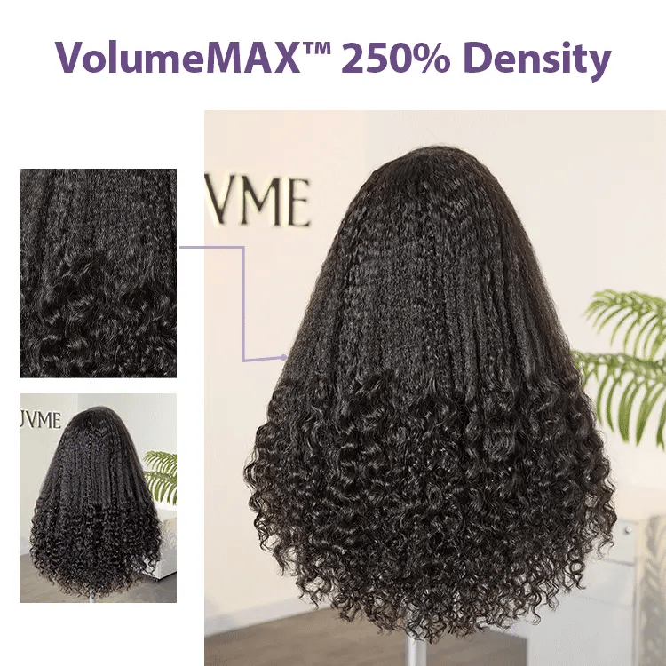 VolumeMAX™ 250% Density ReadytoGo Beginner Friendly Natural Black Glueless 5x5 Closure HD Lace 20 inches Kinky Straight to Curly Wig