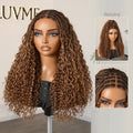 Ombre Brown Highlight Boho Braids Deep Curly Long Wig Glueless 5x5 Closure Lace with Braided Top Human Hair Wig 22 inches Pre-Cut Lace