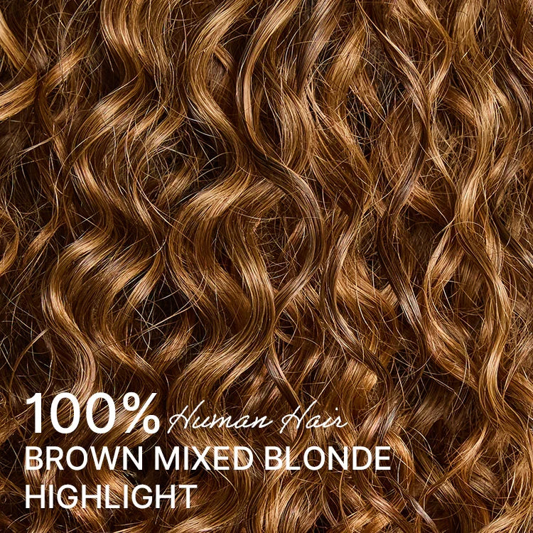 Ombre Brown Highlight Boho Braids Deep Curly Long Wig Glueless 5x5 Closure Lace with Braided Top Human Hair Wig 22 inches Pre-Cut Lace