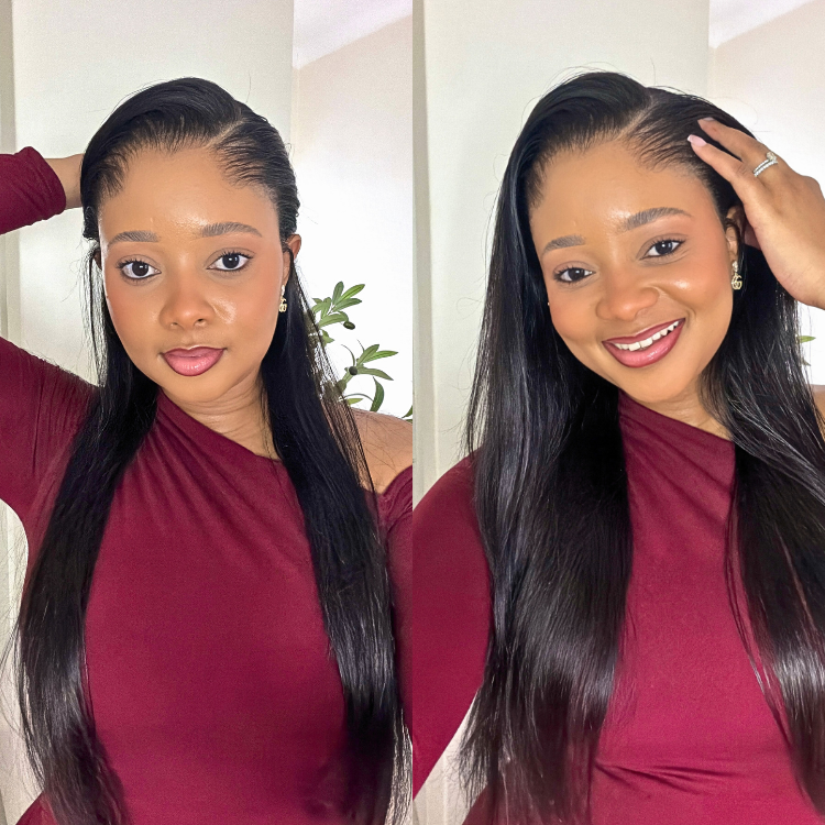 [andimbhele]'s Special Link Pre-do Lagos Hairline Flexi Fit Invisi Drawstring Cap Natural Black & Copper Ombre Highlights Silky Straight Glueless 13x4 Frontal HD Lace Wig Pre-Cut Lace