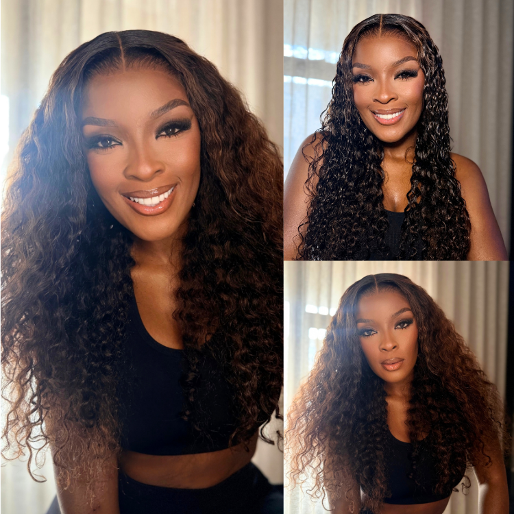 [nomsamadida]'s Special Link VolumeMAX™ 200% Density Brown Highlights Flexi-Fit Invisi Drawstring Cap Glueless 360 Lace Super Natural Hairline Water Wave Free Part 100% Human Hair Wig