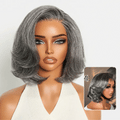 Boss Vibe Salt & Pepper Layered Bob Glueless Pre-Cut Minimalist  HD Lace Grey Wig