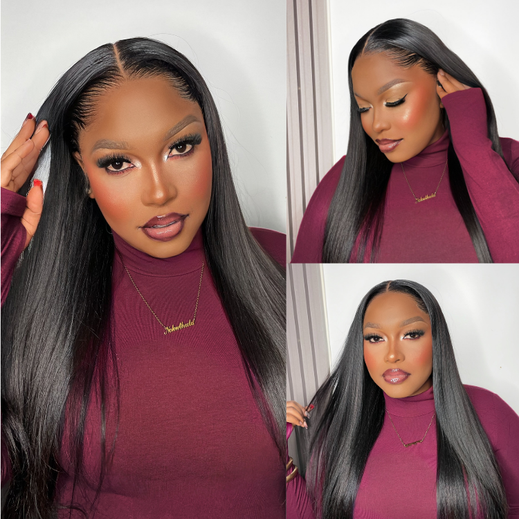 [nokuthula_prettynox]'s Special Link Pre-do Lagos Hairline Flexi Fit Invisi Drawstring Cap Natural Black & Copper Ombre Highlights Silky Straight Glueless 13x4 Frontal HD Lace Wig Pre-Cut Lace