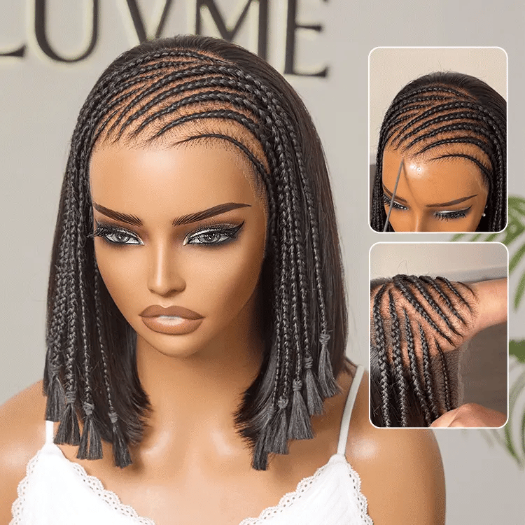 [q.ueen.eth]'s Special Link VolumeMAX™ 200% Density Boho Braids Silky Straight Bob Glueless 13x4 Frontal HD Lace Wig Pre-Cut Lace