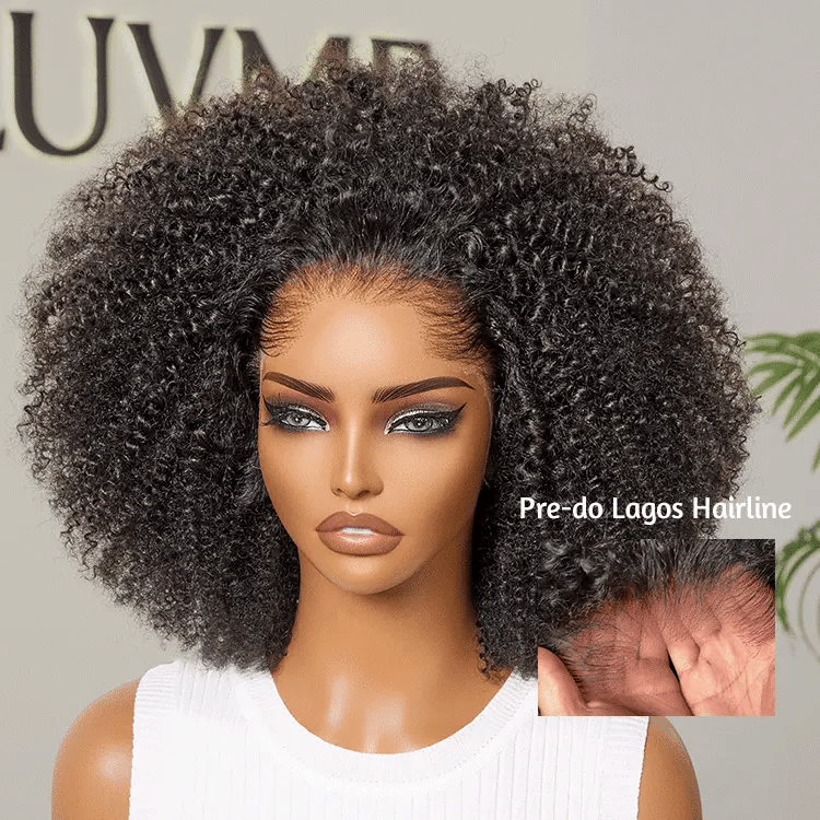 [Keabetswe]'s Special Link Pre-do Lagos Hairline Flexi Fit Invisi Drawstring Cap 250% Density Natural Black Kinky Curly Glueless 13x4 Frontal HD Lace 12 inches Wig Pre-Cut Lace