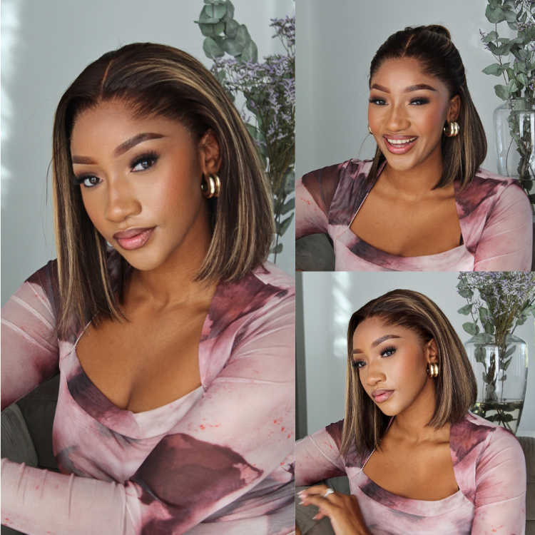 [zenandefunani]'s Special Link Pre-do Lagos Hairline Flexi Fit Invisi Drawstring Cap 200% Density Blonde Highlight Silky Straight Bob Glueless 13x4 Frontal HD Lace Wig Pre-Cut Lace