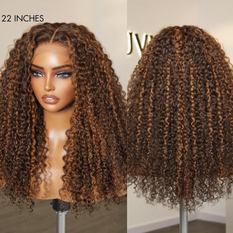 Special Price | Copper Highlight Kinky Curly Glueless 5x5 Closure Lace Curly Wig
