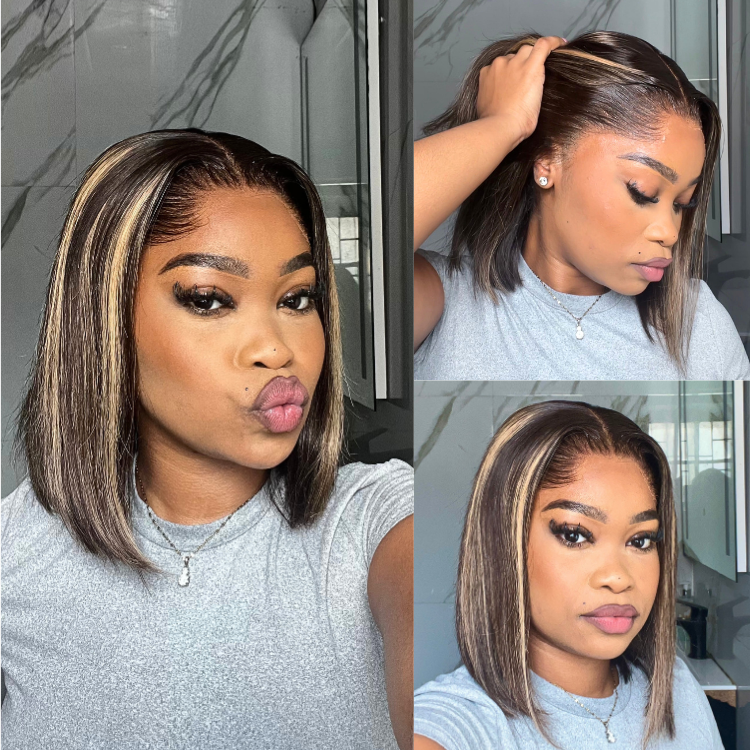 [lasandra_rsa]'s Special Link Pre-do Lagos Hairline Flexi Fit Invisi Drawstring Cap 200% Density Blonde Highlight Silky Straight Bob Glueless 13x4 Frontal HD Lace Wig Pre-Cut Lace