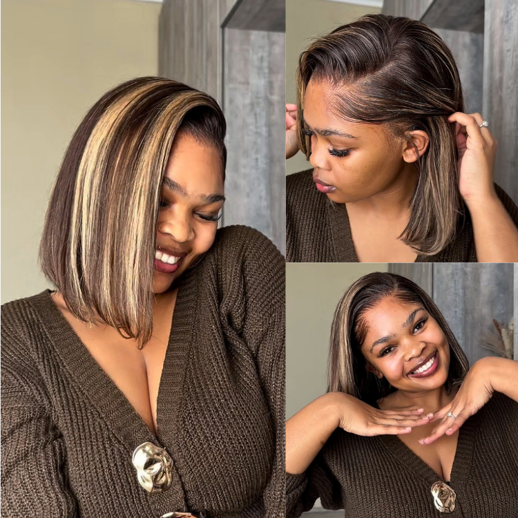 [paabi_]'s Special Link Pre-do Lagos Hairline Flexi Fit Invisi Drawstring Cap 200% Density Blonde Highlight Silky Straight Bob Glueless 13x4 Frontal HD Lace Wig Pre-Cut Lace
