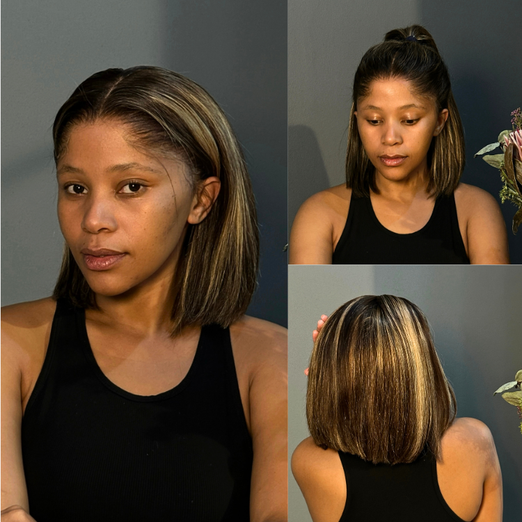 [thembi_cannes]'s Special Link Pre-do Lagos Hairline Flexi Fit Invisi Drawstring Cap 200% Density Blonde Highlight Silky Straight Bob Glueless 13x4 Frontal HD Lace Wig Pre-Cut Lace