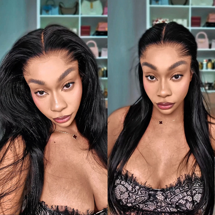[the_zyzy]'s Special Link Pre-do Lagos Hairline Flexi Fit Invisi Drawstring Cap Natural Black & Copper Ombre Highlights Silky Straight Glueless 13x4 Frontal HD Lace Wig Pre-Cut Lace