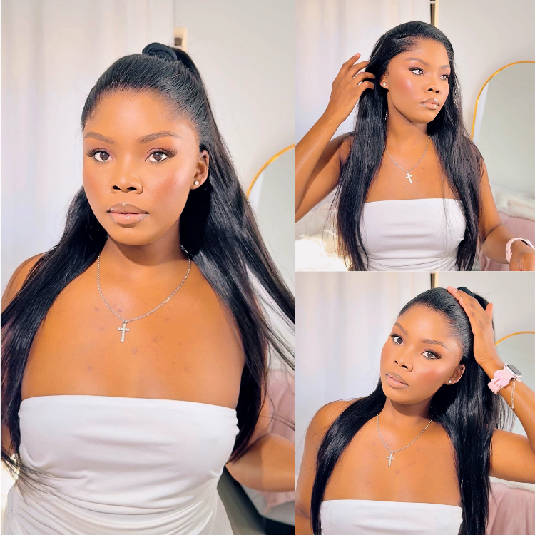 [mpho_pink]'s Special Link Pre-do Lagos Hairline Flexi Fit Invisi Drawstring Cap Natural Black & Copper Ombre Highlights Silky Straight Glueless 13x4 Frontal HD Lace Wig Pre-Cut Lace