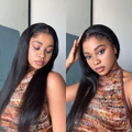 [mshinilekwadu]'s Special Link Pre-do Lagos Hairline Flexi Fit Invisi Drawstring Cap Natural Black & Copper Ombre Highlights Silky Straight Glueless 13x4 Frontal HD Lace Wig Pre-Cut Lace