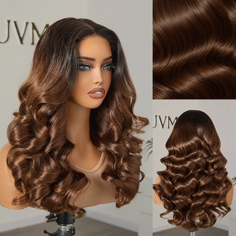 Custom | 300% High Density Ombre Brown Body Wave 4x4 Closure Lace Glueless 18 Inches Long Wig