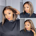 [_zeey_m]'s Special Link Pre-do Lagos Hairline Flexi Fit Invisi Drawstring Cap 200% Density Blonde Highlight & Natural Black Silky Straight Bob Glueless 13x4 Frontal HD Lace Wig Pre-Cut Lace
