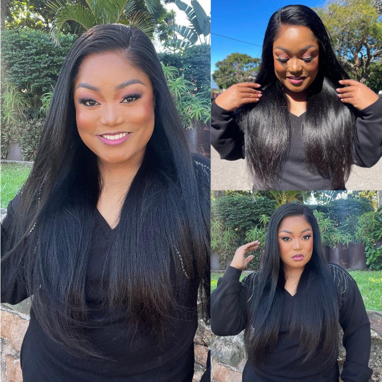 [thobilek]'s Special Link Pre-do Lagos Hairline Flexi Fit Invisi Drawstring Cap Natural Black & Copper Ombre Highlights Silky Straight Glueless 13x4 Frontal HD Lace Wig Pre-Cut Lace
