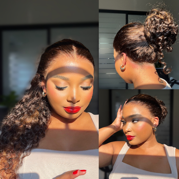 [sbusiephoswa]'s Special Link VolumeMAX™ 200% Density Brown Highlights Flexi-Fit Invisi Drawstring Cap Glueless 360 Lace Super Natural Hairline Water Wave Free Part 100% Human Hair Wig