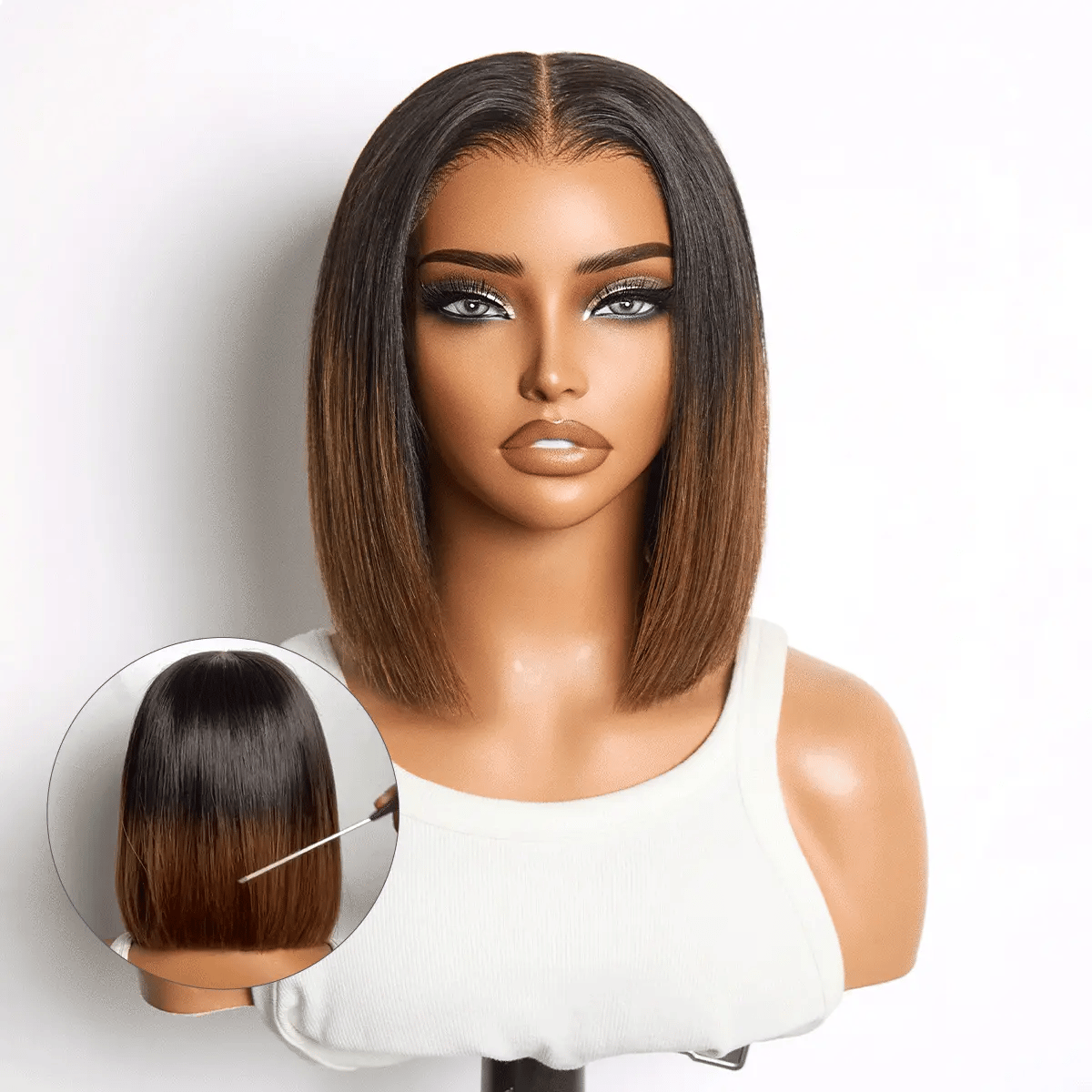 SouthKiss All-Day Comfort™ Wig Ombre Brown Silky Blunt Cut Bob Glueless 7x6 Closure HD Lace Wig Pre-Cut Lace