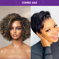2 For 1 | Honey Blonde Highlight Kinky Curly Wig+ Super Hot Pixie Cut Glueless HD Lace Wig