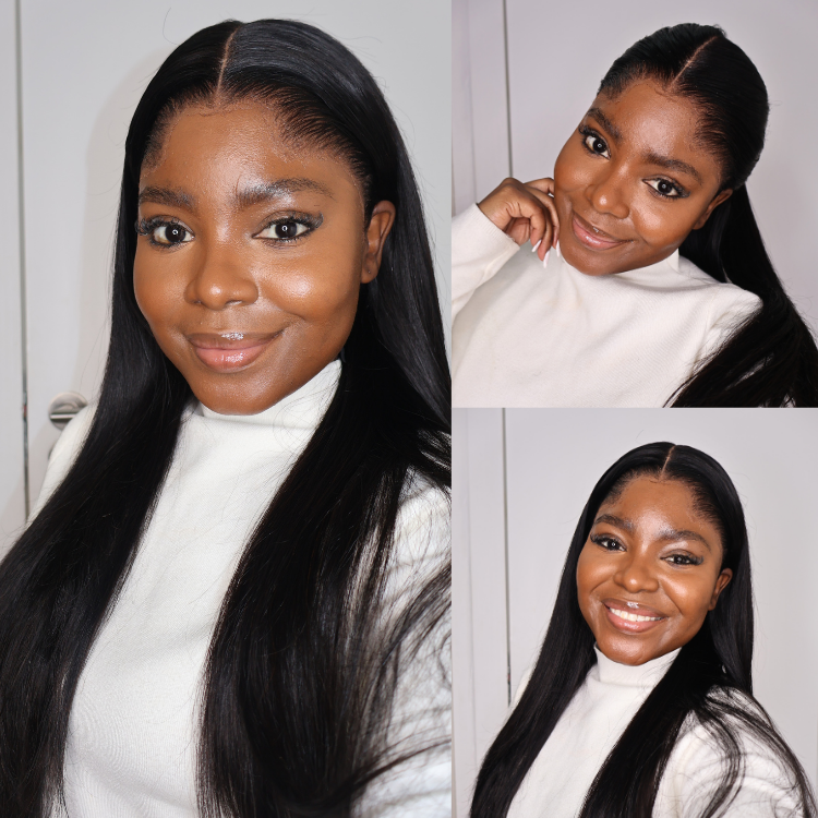 [thushey]'s Special Link Pre-do Lagos Hairline Flexi Fit Invisi Drawstring Cap Natural Black & Copper Ombre Highlights Silky Straight Glueless 13x4 Frontal HD Lace Wig Pre-Cut Lace