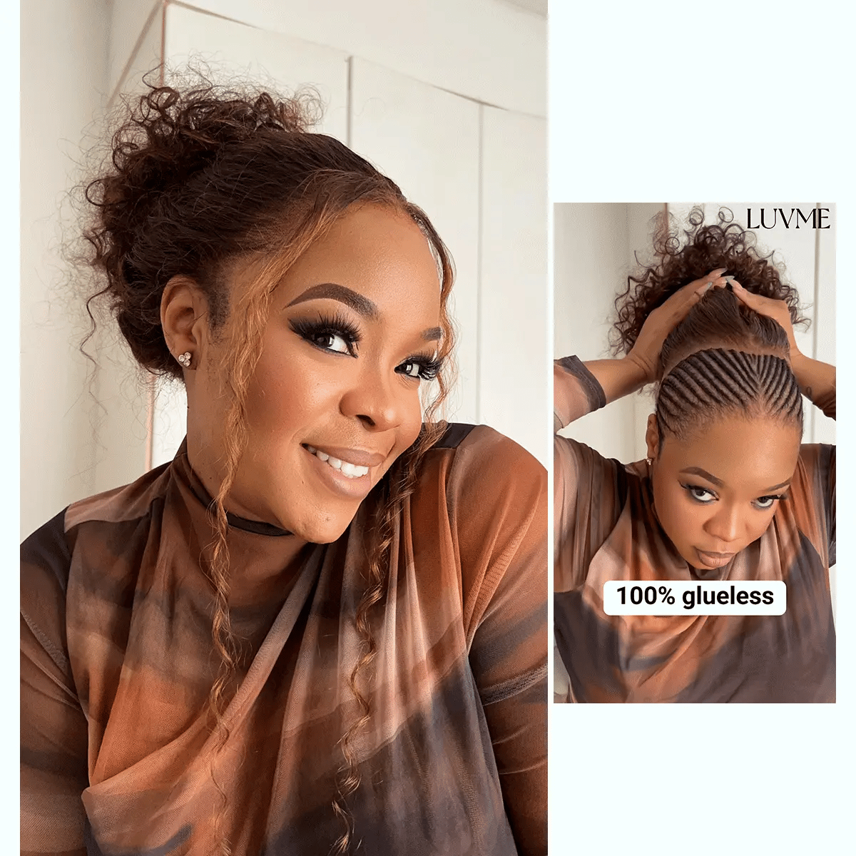 [innosadiki]'s Special Link VolumeMAX™ 200% Density Brown Highlights Flexi-Fit Invisi Drawstring Cap Glueless 360 Lace Super Natural Hairline Water Wave Free Part 100% Human Hair Wig