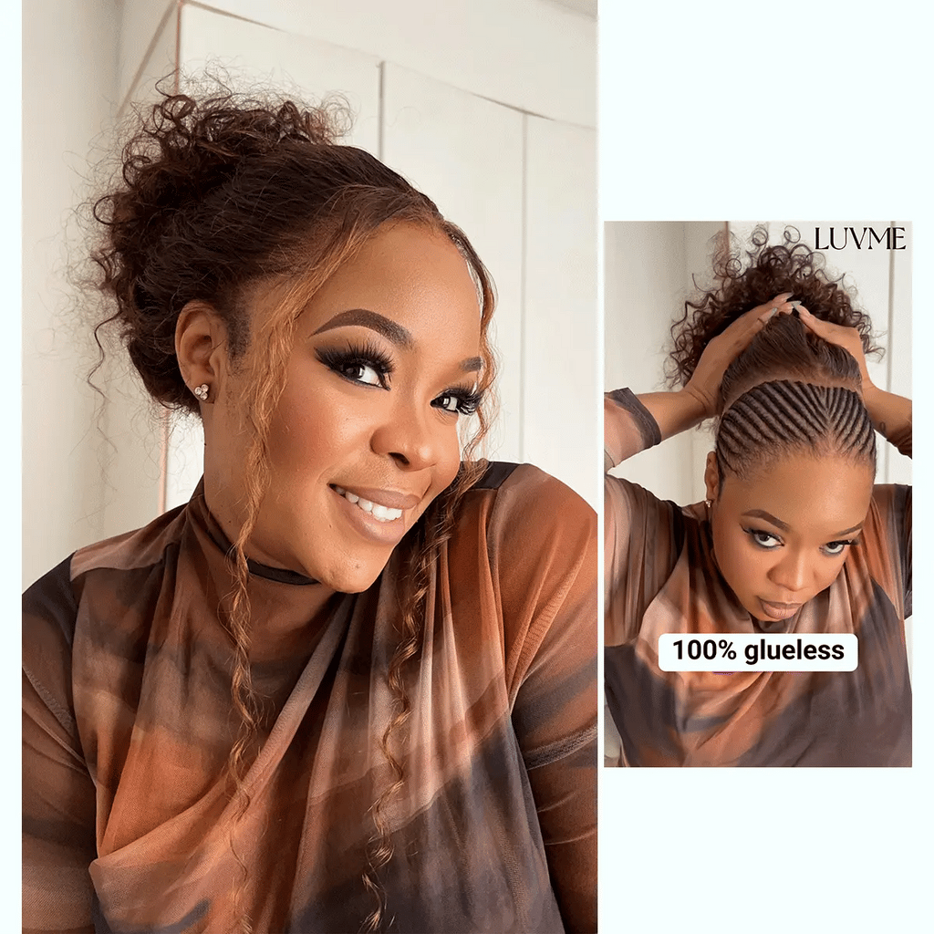 [snenhlanhla__m]'s Special Link VolumeMAX™ 200% Density Brown Highlights Flexi-Fit Invisi Drawstring Cap Glueless 360 Lace Super Natural Hairline Water Wave Free Part 100% Human Hair Wig