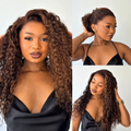 [lisanyongo]'s Special Link VolumeMAX™ 200% Density Brown Highlights Flexi-Fit Invisi Drawstring Cap Glueless 360 Lace Super Natural Hairline Water Wave Free Part 100% Human Hair Wig