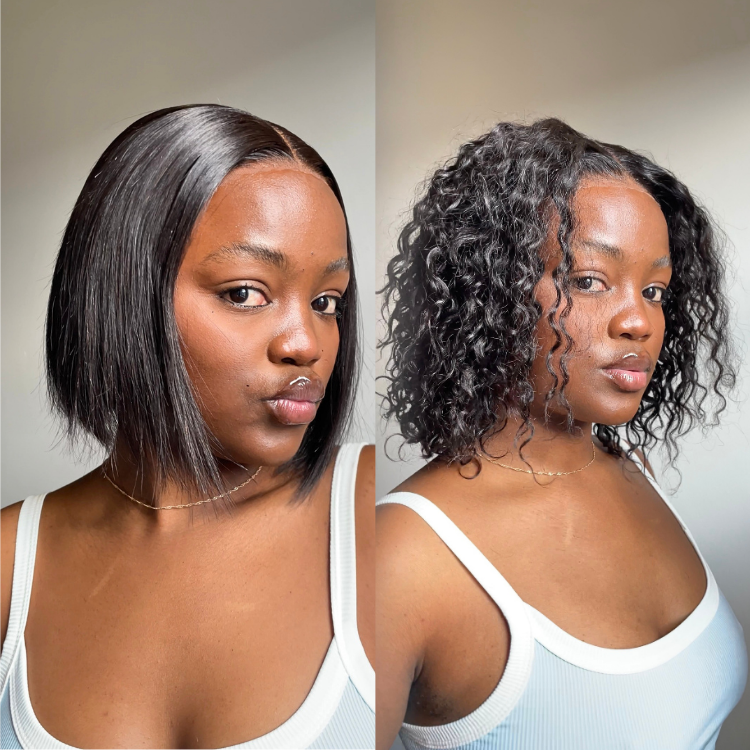 [o.y.a.mma]'s Special Link 180% Density Deep Curl Bob 4x4 Closure Lace 12 inches Wig+Blunt Cut Bob 4x4 Closure Lace 08 inches Wig