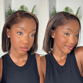 [murangii_m]'s Special Link Pre-do Lagos Hairline Flexi Fit Invisi Drawstring Cap 200% Density Blonde Highlight & Natural Black Silky Straight Bob Glueless 13x4 Frontal HD Lace Wig Pre-Cut Lace