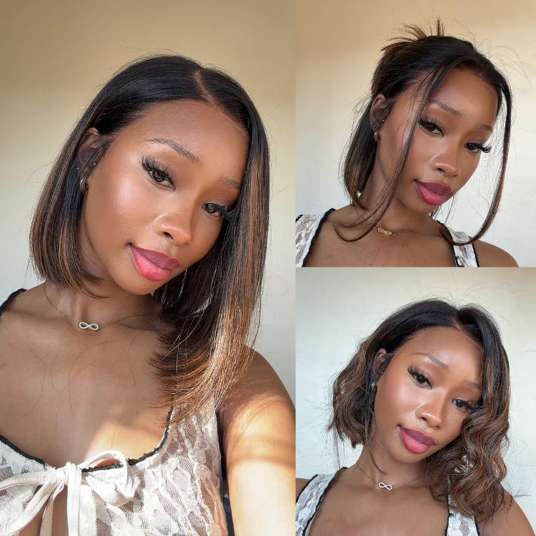 [zokhanyo.tantata]'s Special Link PreMax Wigs | Brown Highlight Silky Blunt Cut Bob Glueless Lace Wig With Pre-Bleached Pre-Plucked Pre-Cut Lace