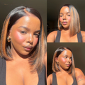 [hermosa.mp3]'s Special Link PreMax Wigs | Brown Highlight Silky Blunt Cut Bob Glueless Lace Wig With Pre-Bleached Pre-Plucked Pre-Cut Lace