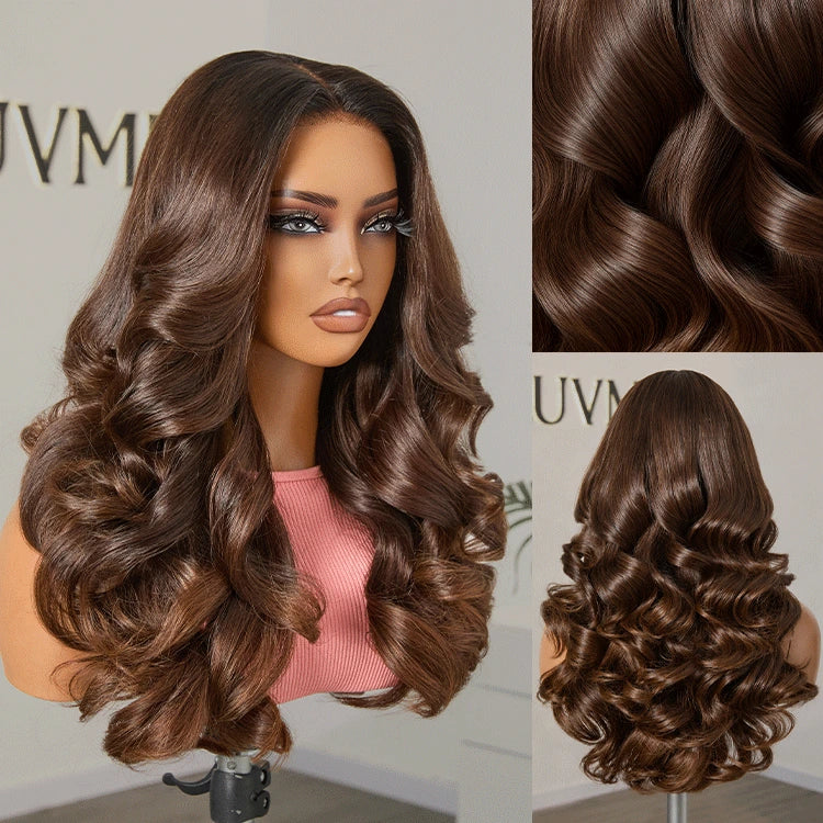 Custom | 300% High Density Ombre Brown Body Wave 5x5 Closure Lace HD Lace Glueless 18 Inches Long Wig