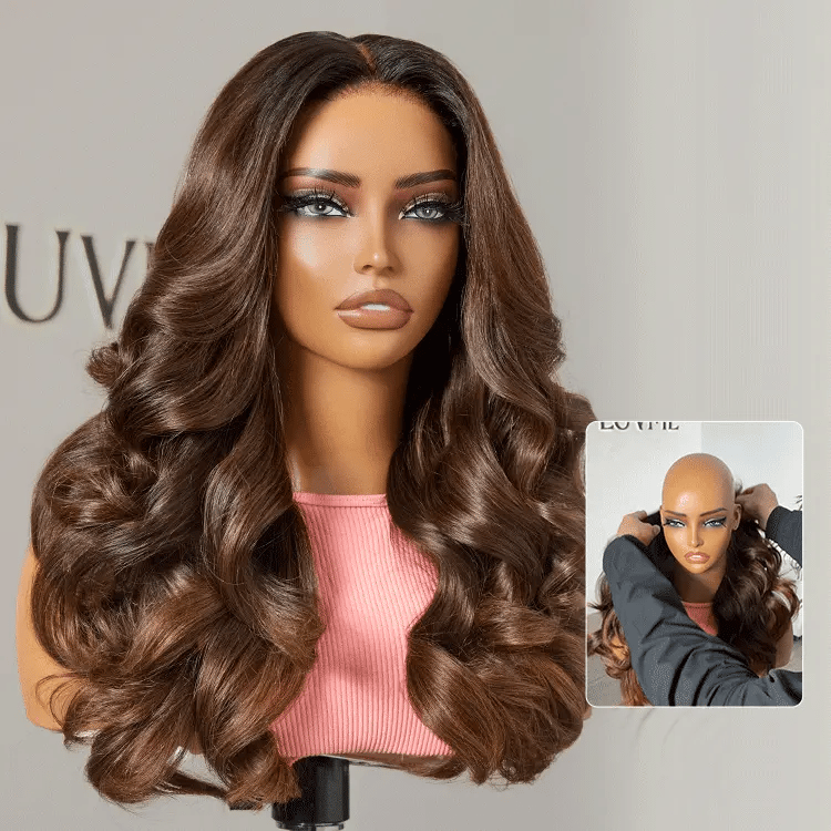 Custom | 300% High Density Ombre Brown Body Wave 5x5 Closure Lace HD Lace Glueless 18 Inches Long Wig