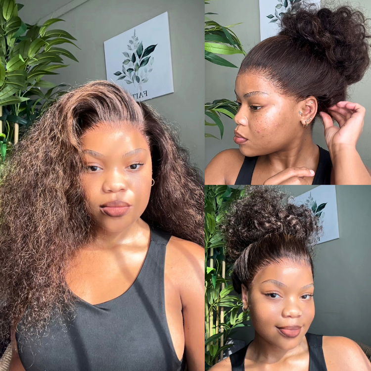 [ohstha__]'s Special Link VolumeMAX™ 200% Density Brown Highlights Flexi-Fit Invisi Drawstring Cap Glueless 360 Lace Super Natural Hairline Water Wave Free Part 100% Human Hair Wig