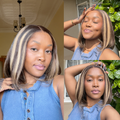 [caiah.m]'s Special Link Pre-do Lagos Hairline Flexi Fit Invisi Drawstring Cap 200% Density Blonde Highlight & Natural Black Silky Straight Bob Glueless 13x4 Frontal HD Lace Wig Pre-Cut Lace