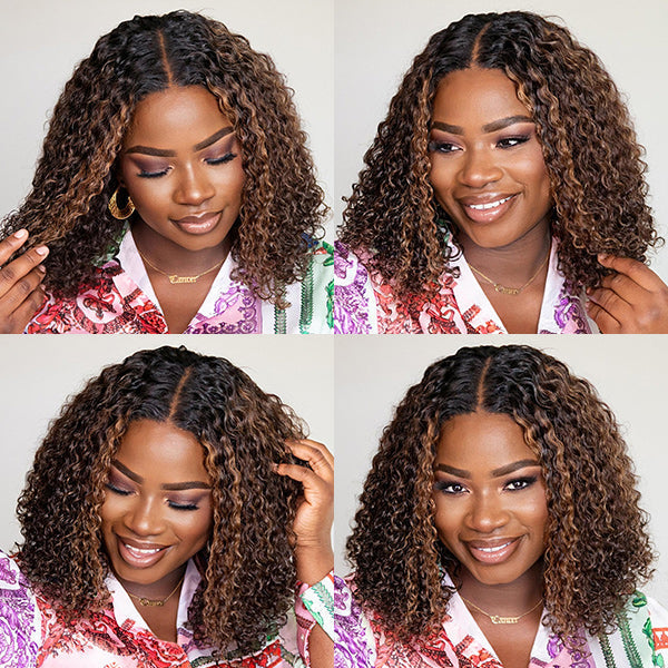 OUTLET | Blonde Highlight Glueless 5x5 Closure HD Lace Short Curly Wig Pre-Cut Lace