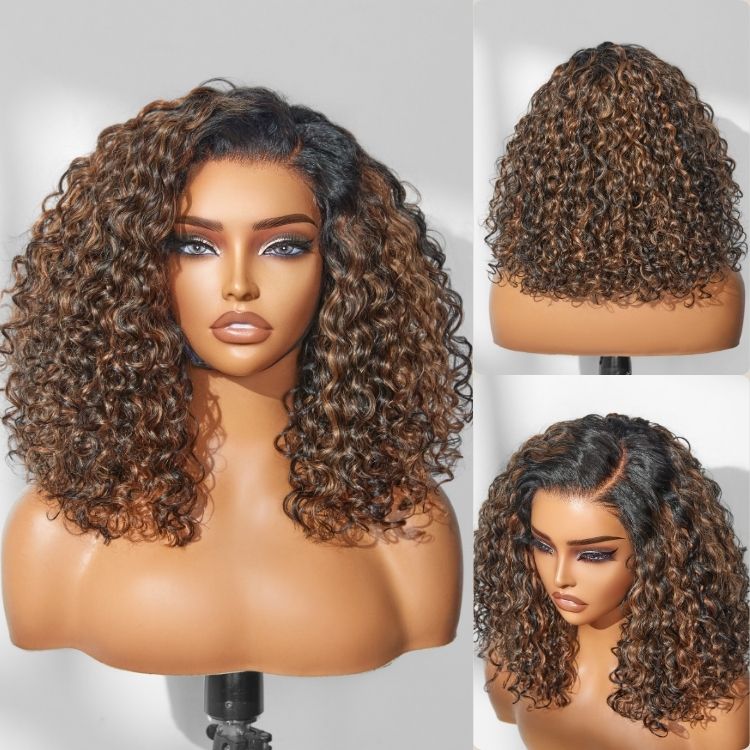outlet I SouthKiss All-Day Comfort™ Wig Brown Highlight Deep Wave Glueless Minimalist HD Lace Curly Wig Pre-Cut Lace