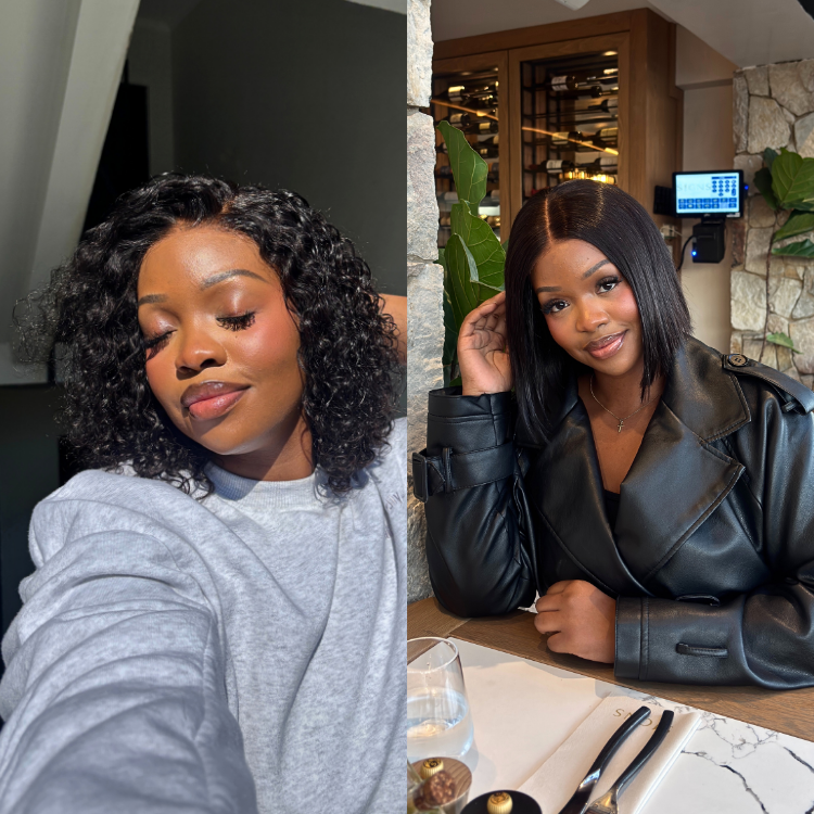 [thulimn]'s Special Link 180% Density Deep Curl Bob 4x4 Closure Lace 12 inches Wig+Blunt Cut Bob 4x4 Closure Lace 08 inches Wig