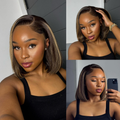 [ytryn_mokone]'s Special Link Pre-do Lagos Hairline Flexi Fit Invisi Drawstring Cap 200% Density Blonde Highlight & Natural Black Silky Straight Bob Glueless 13x4 Frontal HD Lace Wig Pre-Cut Lace