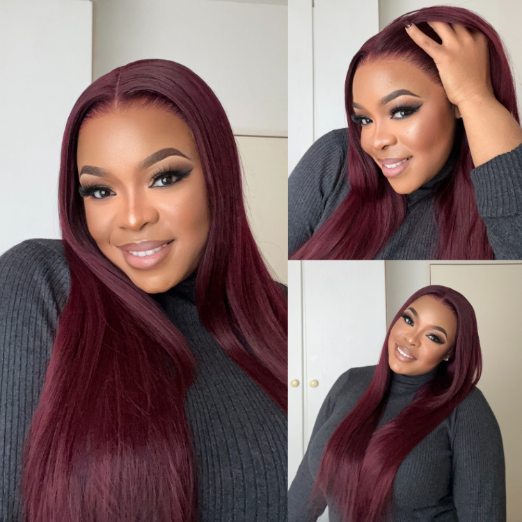 [_matshepo_]'s Special Link PreMax Wigs - Flexi-Fit Silky Straight Invisi Drawstring Cap Burgundy Glueless 13x4 Frontal Lace Human Hair Wig