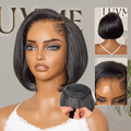 Pre-do Lagos Hairline Flexi Fit Invisi Drawstring Cap 180% Density Natural Black Pixie Cut Bob Glueless 13x4 Frontal HD Lace Wig 08 Inches