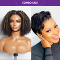 2 For 1 | 4C Edges Highlight Afro Curls 5x5 Closure HD Lace Wig +Hot Pixie Cut Glueless HD Lace Wig