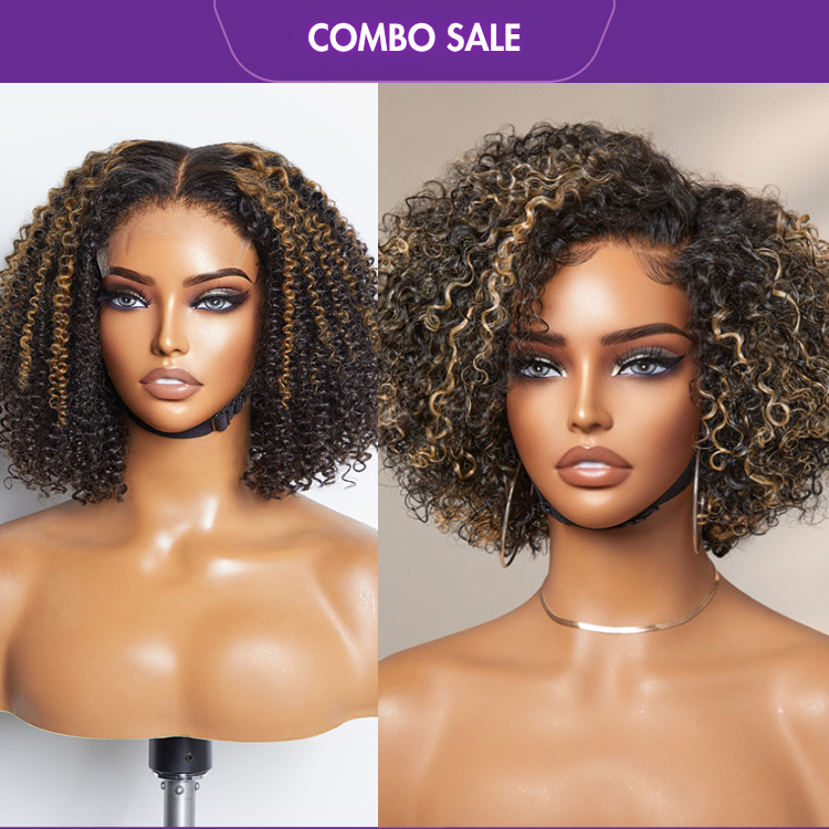 2 For 1 | 4C Edges Highlight Afro Curls 5x5 Closure HD Lace Wig +Hot Pixie Curly HD Lace Wig