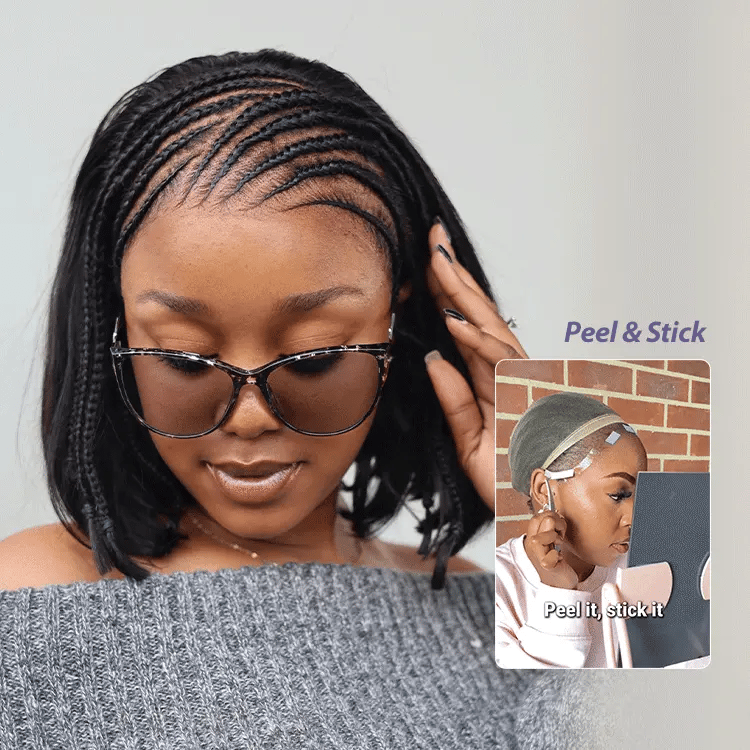 VolumeMAX™ 200% Density Boho Braids Silky Straight Bob Glueless 13x4 Frontal HD Lace Wig Pre-Cut Lace