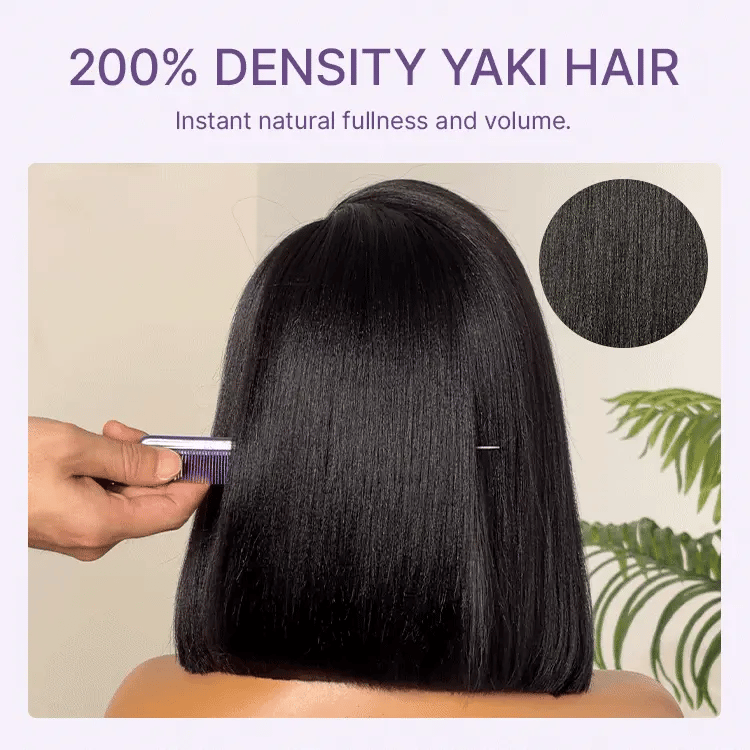 VolumeMAX™ 200% Density Ready to Go Yaki Straight Glueless Minimalist HD Lace Short Bob Wig Pre-Cut Lace