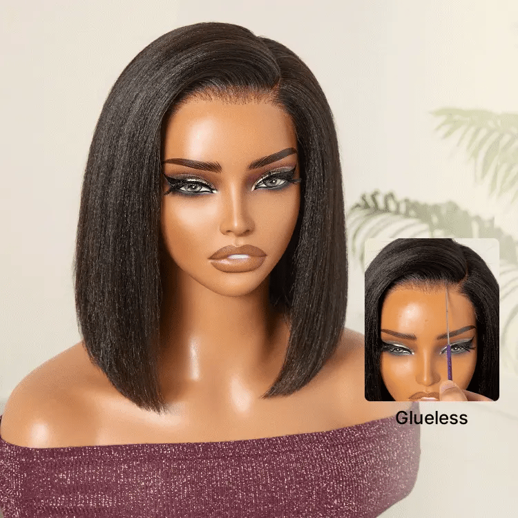 [azeegreen]'s Special Link VolumeMAX™ 200% Density Ready to Go Yaki Straight Glueless Minimalist HD Lace Short Bob Wig Pre-Cut Lace
