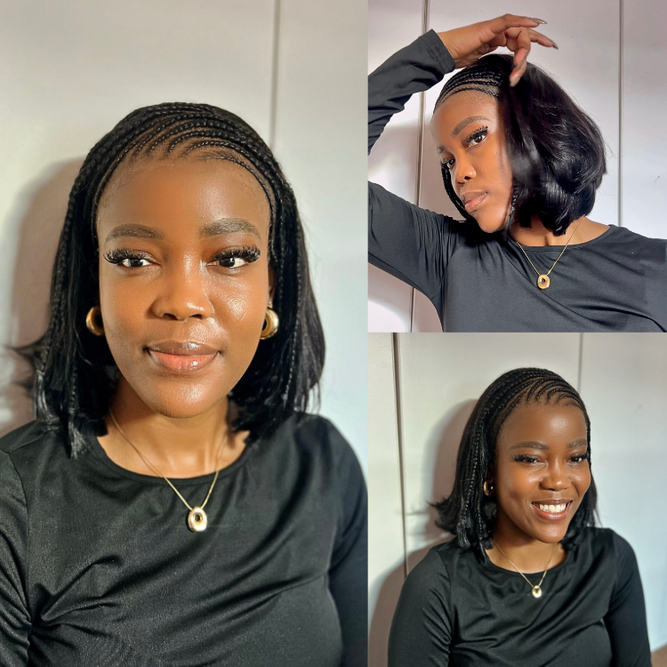 [olothandololove]'s Special Link VolumeMAX™ 200% Density Boho Braids Silky Straight Bob Glueless 13x4 Frontal HD Lace Wig Pre-Cut Lace
