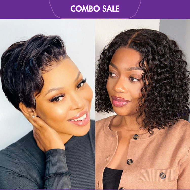 2 For 1 | Super Hot Pixie Cut Glueless HD Lace Wig+Deep Curly Glueless 5x5 Closure Lace Wig