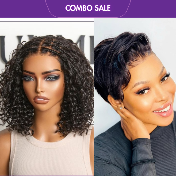 2 For 1 | Boho Braids Deep Curly 5x5 Closure Curly Wig+Super Hot Pixie Cut Glueless HD Lace Wig