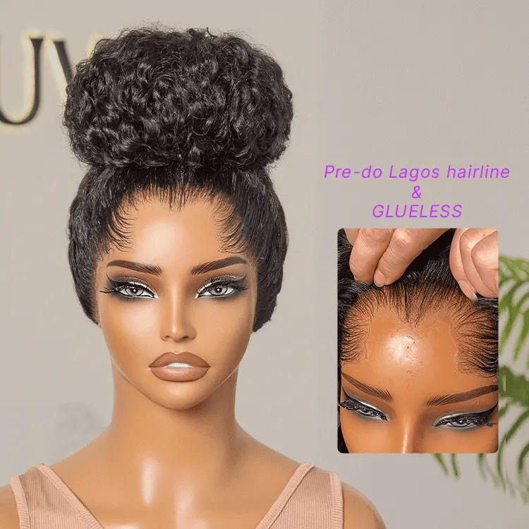 [Mvelo.k]'s Special Link Pre-do Lagos Hairline Flexi Fit Invisi Drawstring Cap 200% Density New Fummi Curly Glueless 13x4 Frontal Lace Wig Pre-Cut Lace